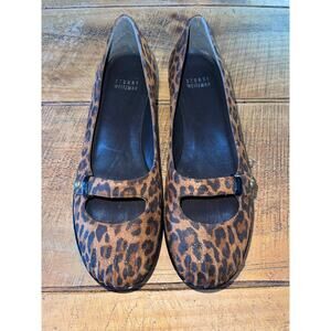 Womens Stuart Weitzman Mary Jane Wedge‎ Leopard Brown Black Shoes Size 7M